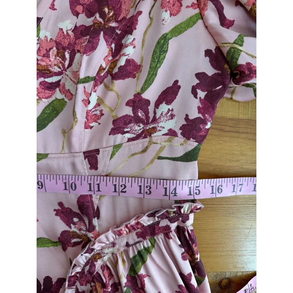 Cinq a Sept Pink Floral Orchid Midi Dress V-Neck Flutter Sleeve Womens Size 8 - Picture 9 of 12